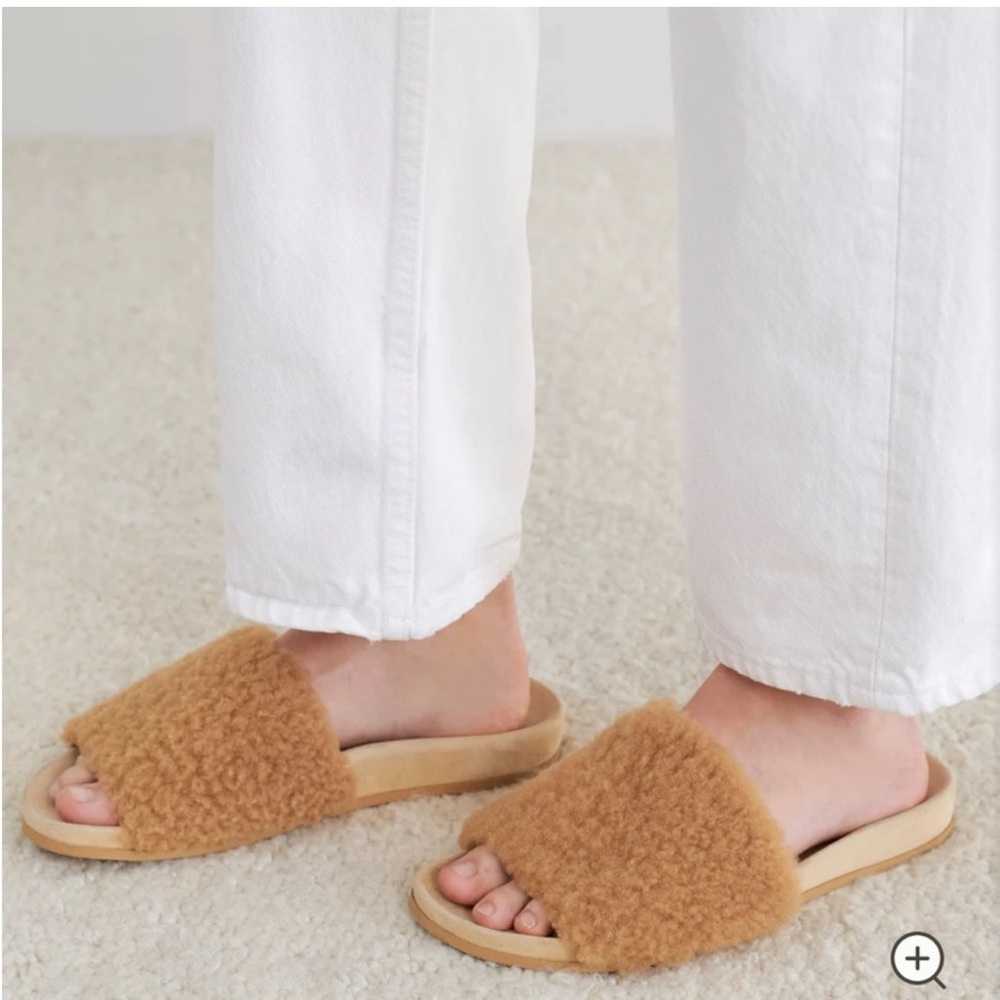 Jenni Kane Shearling Slide Sandal Slippers, Tan, EU 41, US 10